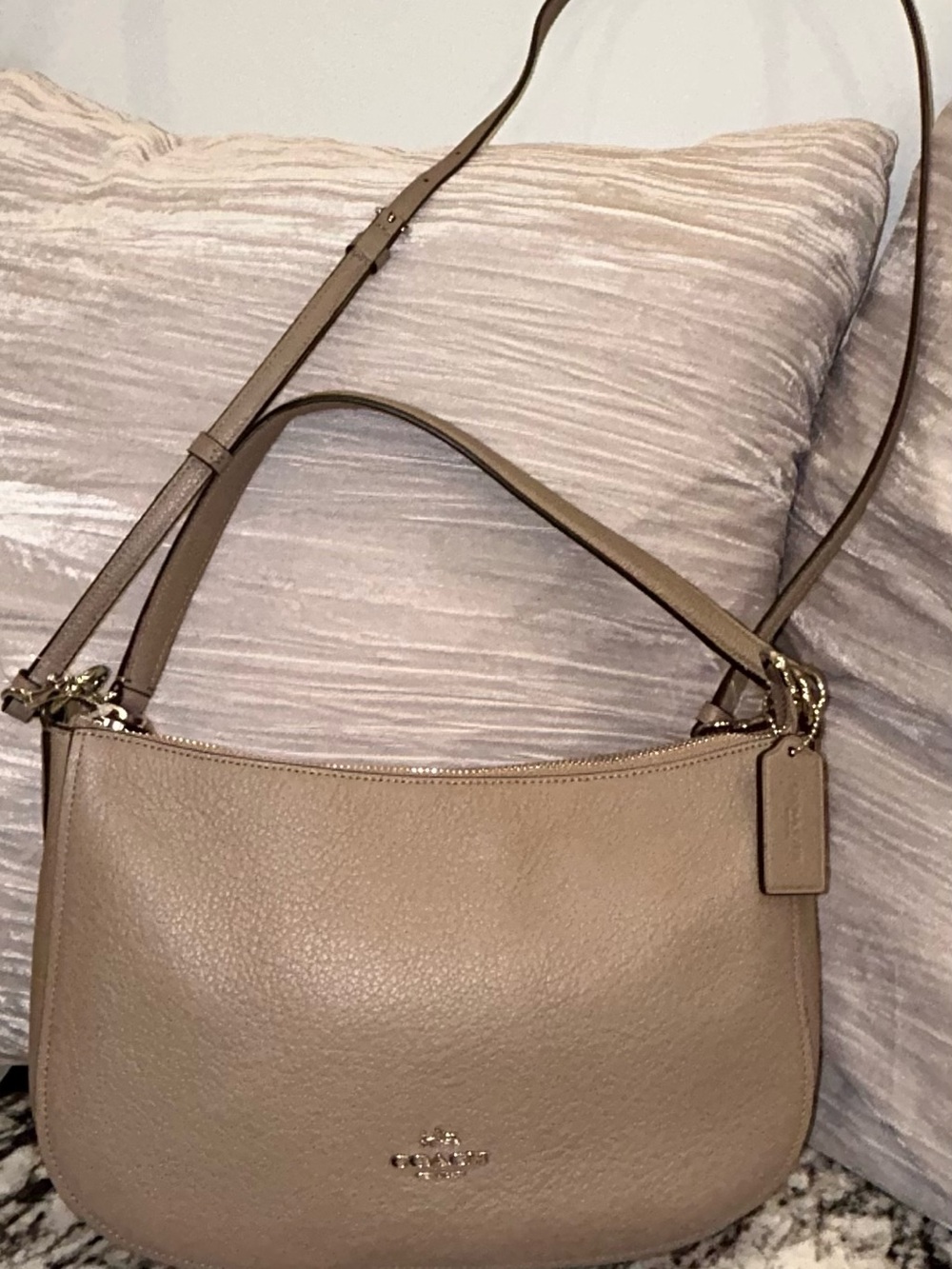 Coach Pebble Leather Crossbody Bag in Taupe - Picture 1 of 13